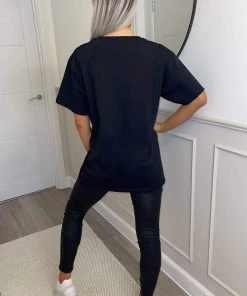 AX Paris Black Los Angeles Slogan Oversized T-Shirt Tops