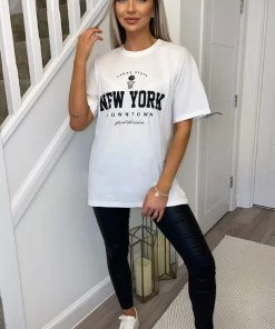 AX Paris White New York Slogan Oversized T-Shirt