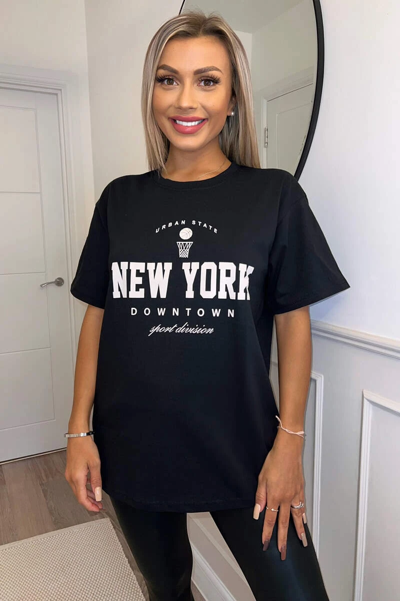 AX Paris Black New York Slogan Oversized T-Shirt 1 AX Paris Black New York Slogan Oversized T-Shirt