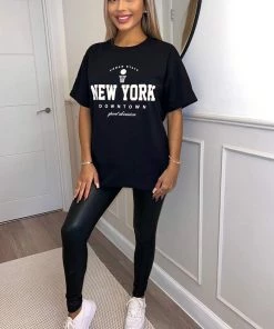 AX Paris Black New York Slogan Oversized T-Shirt