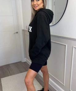 AX Paris Black New York Slogan Hoodie Tops