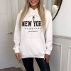AX Paris Tops Cream New York Slogan Hoodie
