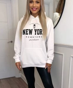 AX Paris Tops Cream New York Slogan Hoodie