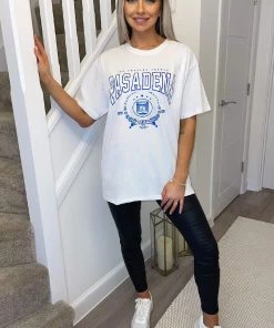 AX Paris White Pasadena Slogan Oversized T-Shirt Tops