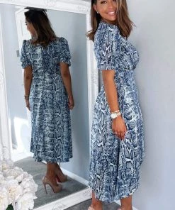 AX Paris Blue Snake Print Tie Side Wrap Midi Dress Dresses 10 AX Paris Blue Snake Print Tie Side Wrap Midi Dress Dresses