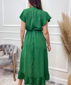 AX Paris Green Wrap Over Frill Hem Short Sleeve Midi Dress Dresses