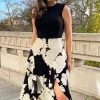 AX Paris Dresses Black And Cream Large Floral Print 2 In 1 Dress