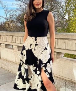 AX Paris Dresses Black And Cream Large Floral Print 2 In 1 Dress