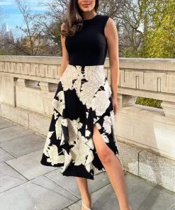 AX Paris Dresses Black And Cream Large Floral Print 2 In 1 Dress