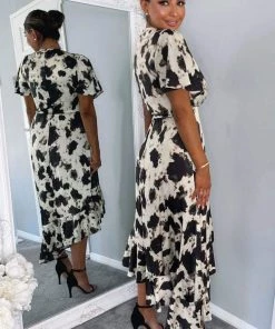 AX Paris Black And Stone Abstract Print Wrap Midi Dress 11 AX Paris Black And Stone Abstract Print Wrap Midi Dress