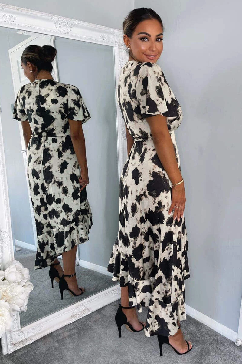 AX Paris Black And Stone Abstract Print Wrap Midi Dress 5 AX Paris Black And Stone Abstract Print Wrap Midi Dress