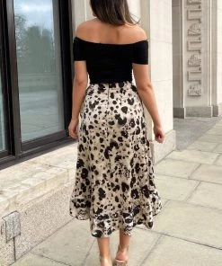 AX Paris Black And Stone Printed 2 In 1 Bardot Midi Dress