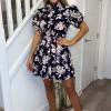 AX Paris Navy And Pink Floral High Neck Button Front Mini Dress Dresses