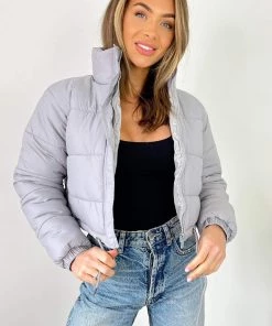 AX Paris Light Grey Cropped Puffer Jacket