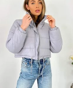 AX Paris Light Grey Cropped Puffer Jacket