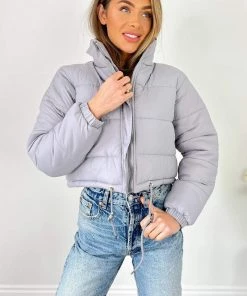 AX Paris Light Grey Cropped Puffer Jacket
