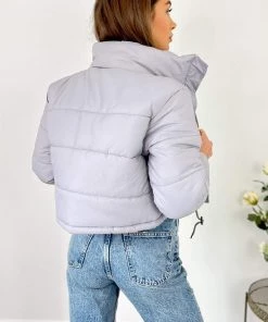 AX Paris Light Grey Cropped Puffer Jacket