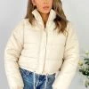 AX Paris Coats & Jackets Beige Cropped Puffer Jacket