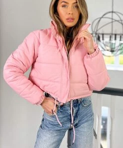 AX Paris Baby Pink Cropped Puffer Jacket
