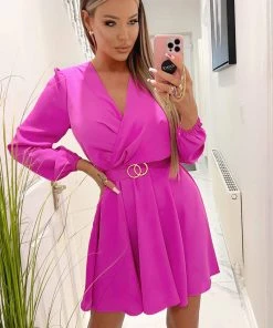 AX Paris Cerise Wrap Over Belted Skater Dress