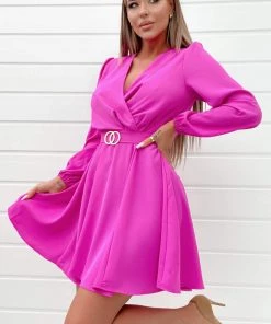 AX Paris Cerise Wrap Over Belted Skater Dress
