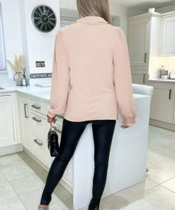 AX Paris Tops Nude Gold Button Up Elasticated Cuff Shirt