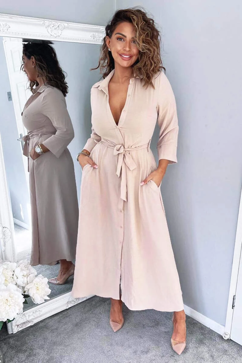 AX Paris Nude Button Up Midi Shirt Dress Dresses 1 AX Paris Nude Button Up Midi Shirt Dress Dresses