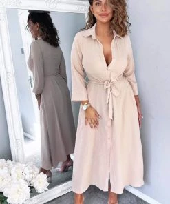 AX Paris Nude Button Up Midi Shirt Dress Dresses