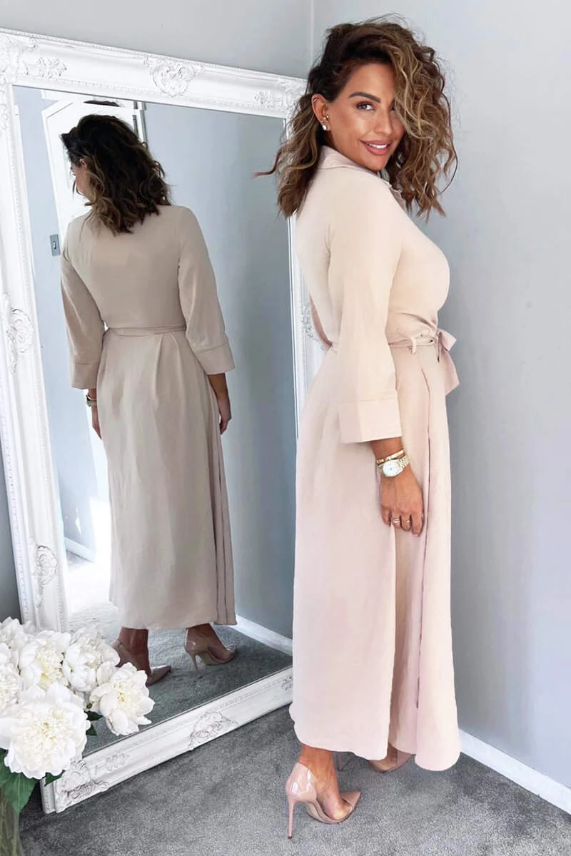 AX Paris Nude Button Up Midi Shirt Dress Dresses 4 AX Paris Nude Button Up Midi Shirt Dress Dresses