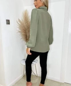 AX Paris Tops Khaki Gold Button Up Elasticated Cuff Shirt 10 AX Paris Tops Khaki Gold Button Up Elasticated Cuff Shirt