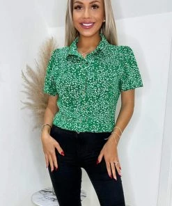 AX Paris Green And White Printed Short Sleeve Shirt