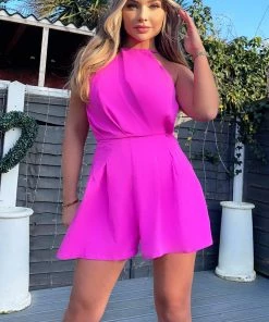 AX Paris Cerise High Neck Playsuit Jumpsuits And Playsuits