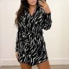 AX Paris Dresses Black And White Printed Tie Wrap Long Sleeve Dress