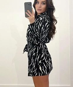 AX Paris Dresses Black And White Printed Tie Wrap Long Sleeve Dress