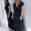 AX Paris Dresses Black Short Sleeved V-Neck Midi Smock Dress