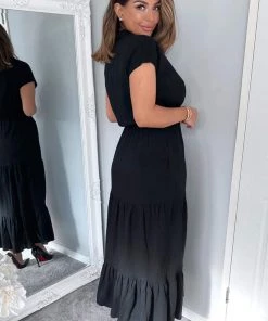 AX Paris Dresses Black Short Sleeved V-Neck Midi Smock Dress