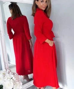 AX Paris Party Dresses Red Button Up Midi Shirt Dress