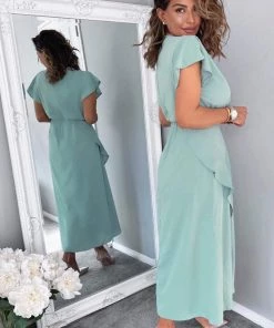 AX Paris Duck Egg Frill Detail Double Split Skirt Midi Dress Dresses