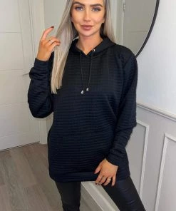 AX Paris Black Quilted Hoodie Loungewear