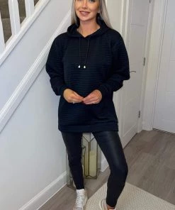 AX Paris Black Quilted Hoodie Loungewear