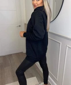 AX Paris Black Quilted Hoodie Loungewear