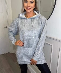 AX Paris Grey Quilted Hoodie