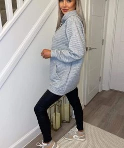 AX Paris Grey Quilted Hoodie 9 AX Paris Grey Quilted Hoodie