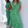 AX Paris Green And White Animal Print Collared Smock Midi Dress Dresses