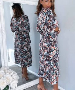 AX Paris Dresses Navy Floral Wrap Tie Front Midi Dress 9 AX Paris Dresses Navy Floral Wrap Tie Front Midi Dress