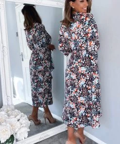 AX Paris Dresses Navy Floral Wrap Tie Front Midi Dress 10 AX Paris Dresses Navy Floral Wrap Tie Front Midi Dress