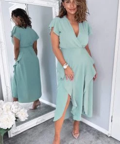 AX Paris Duck Egg Frill Detail Double Split Skirt Midi Dress Dresses