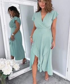 AX Paris Duck Egg Frill Detail Double Split Skirt Midi Dress Dresses