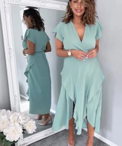 AX Paris Duck Egg Frill Detail Double Split Skirt Midi Dress Dresses