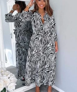 AX Paris Dresses Black And White Zebra Print Midi Shirt Dress